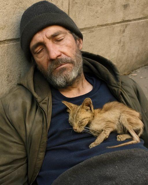 HE HAD NO HOME, NO FAMILY—EXCEPT FOR THE CAT THAT SLEPT ON HIS CHEST EVERY NIGHT. “SHE CHOSE ME,” HE SAID. “THAT’S ALL THAT MATTERS.”